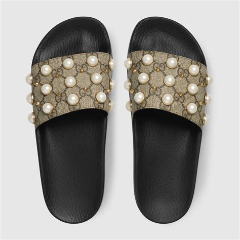 gucci pearl slides on feet|Gucci slides clearance.